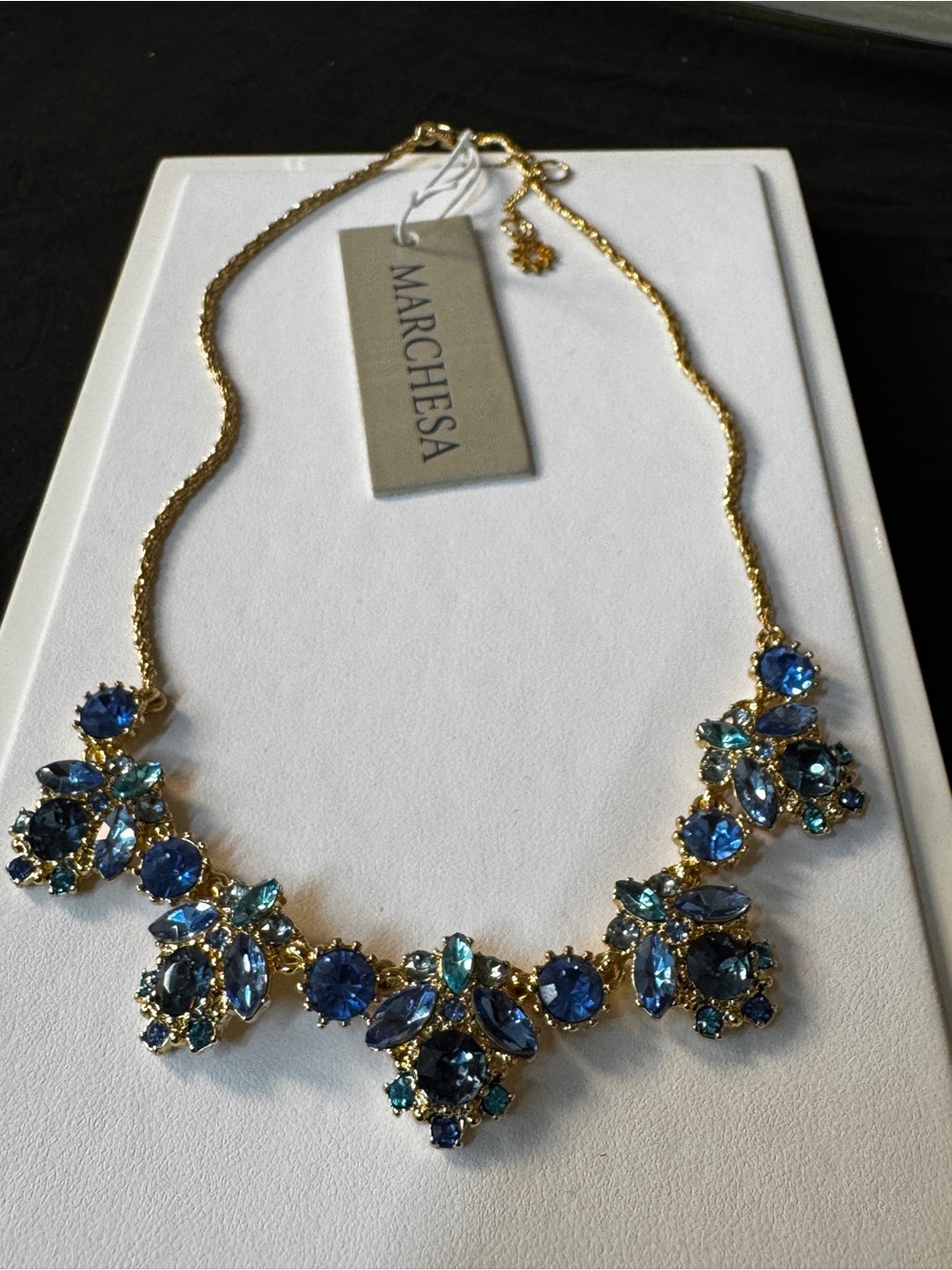 Marchesa Gold-Tone Necklace with Blue and Teal Crystals